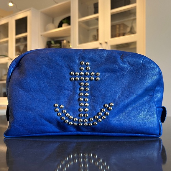 VINTAGE HAND MADE Nautical Studded Leather & Silk Toiletry Bag - Picture 2 of 11